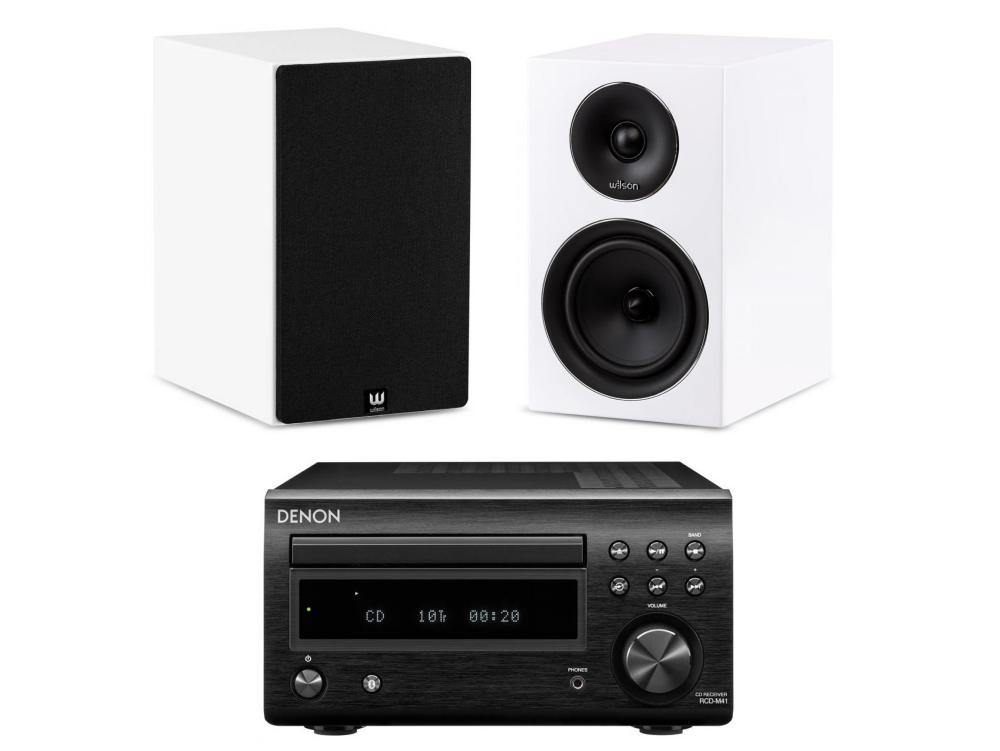 Denon RCD-M41 + Wilson EL-4 stereosarja, musta/valkoinen