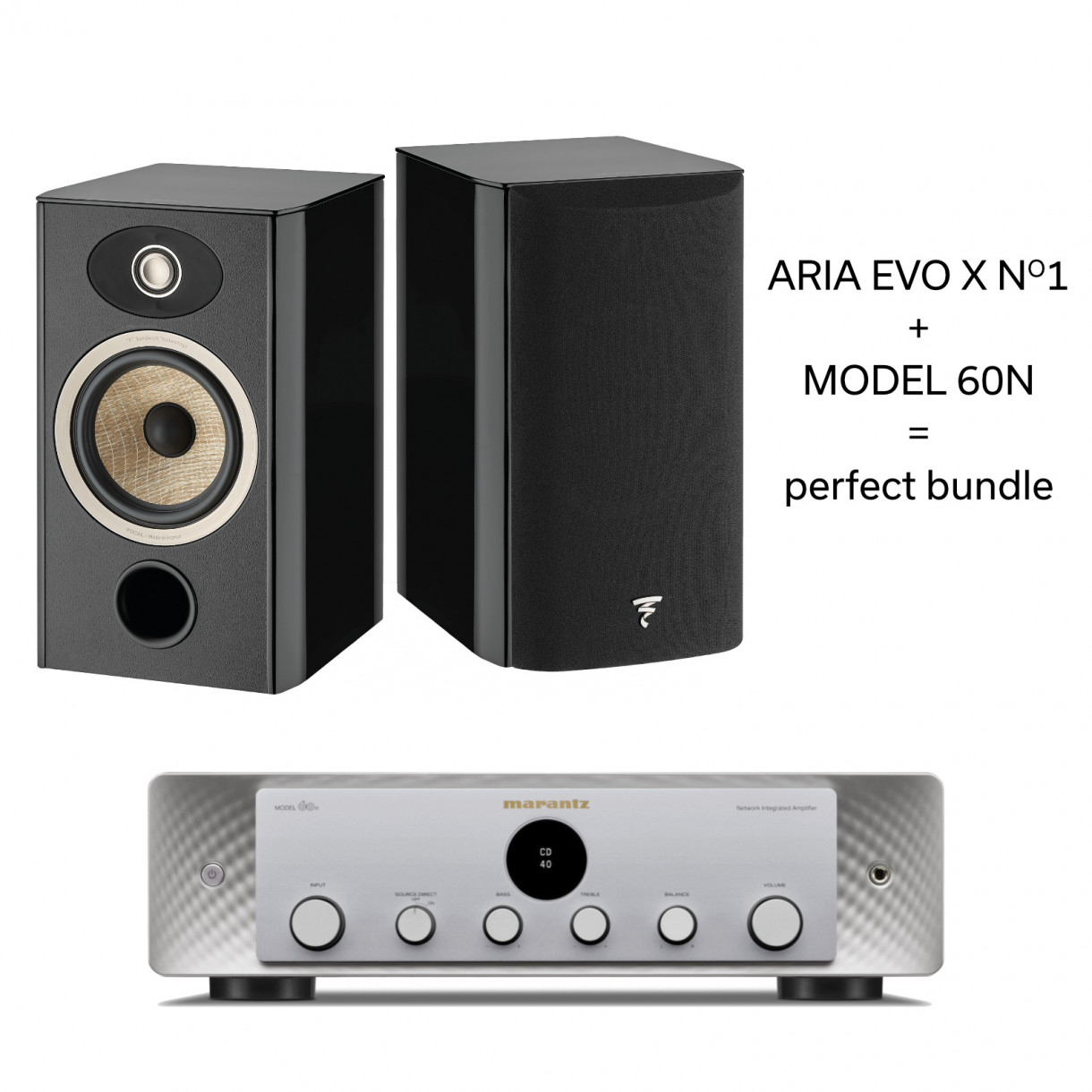 Stereopaketti Marantz MODEL 60n hopea + Focal Aria EVO X N°1, musta