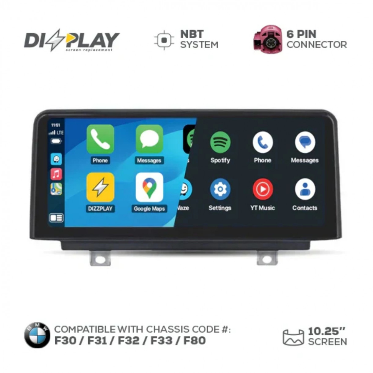 ZZ2 DIZZPLAY 10.25" näyttö BMW 3/4 -sarjan autoihin, NBT